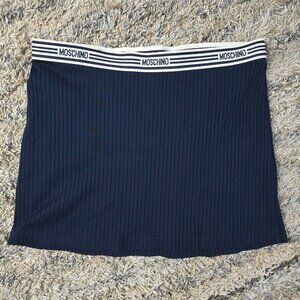 Rare Vintage Moschino Mare Ribbed Logo Mini Skirt Cover-Up – Navy – IT 42 (US 6)